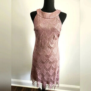 Dressbarn Lace Crochet Lace Cocktail Midi Dress Gold